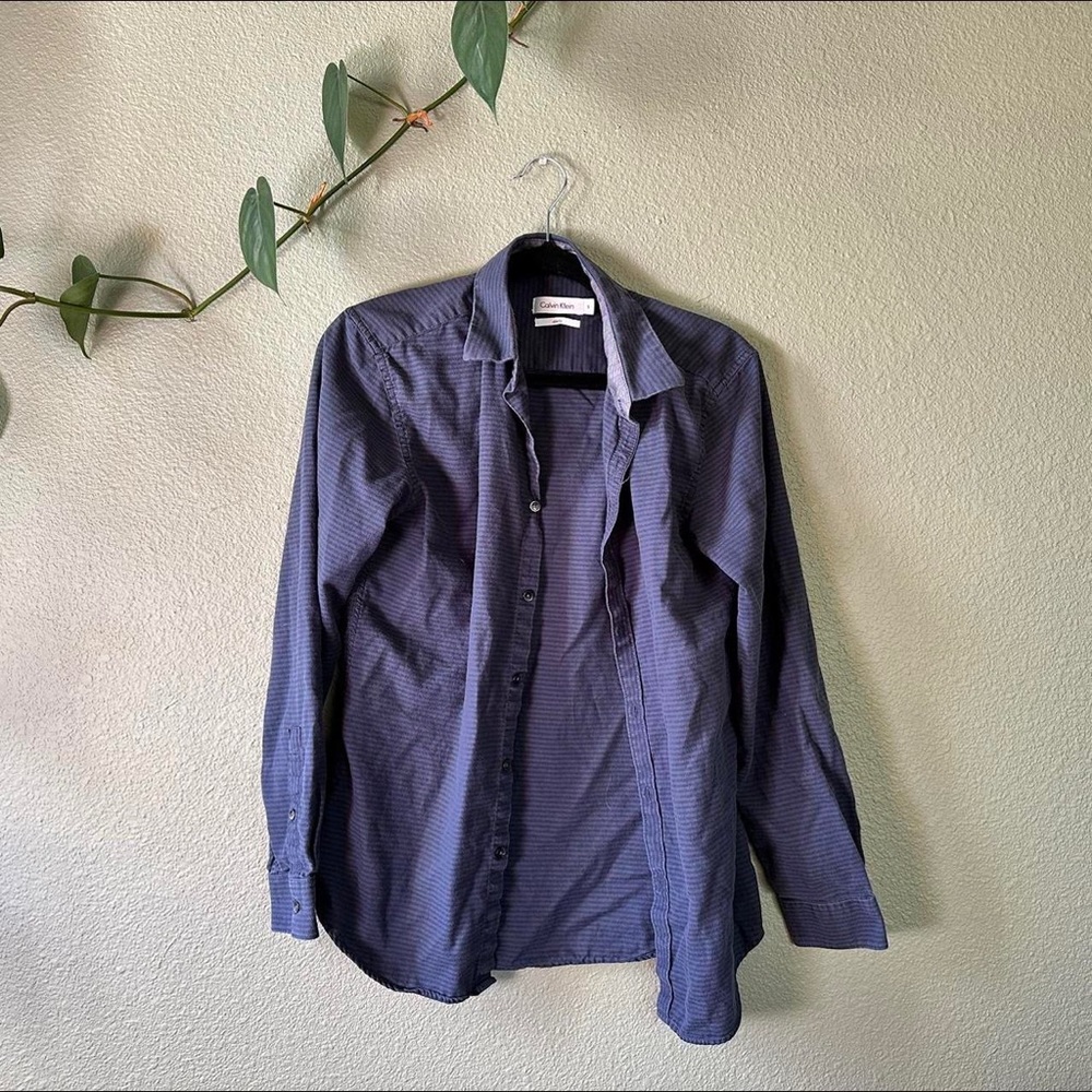 navy blue pinstripe long sleeve button up